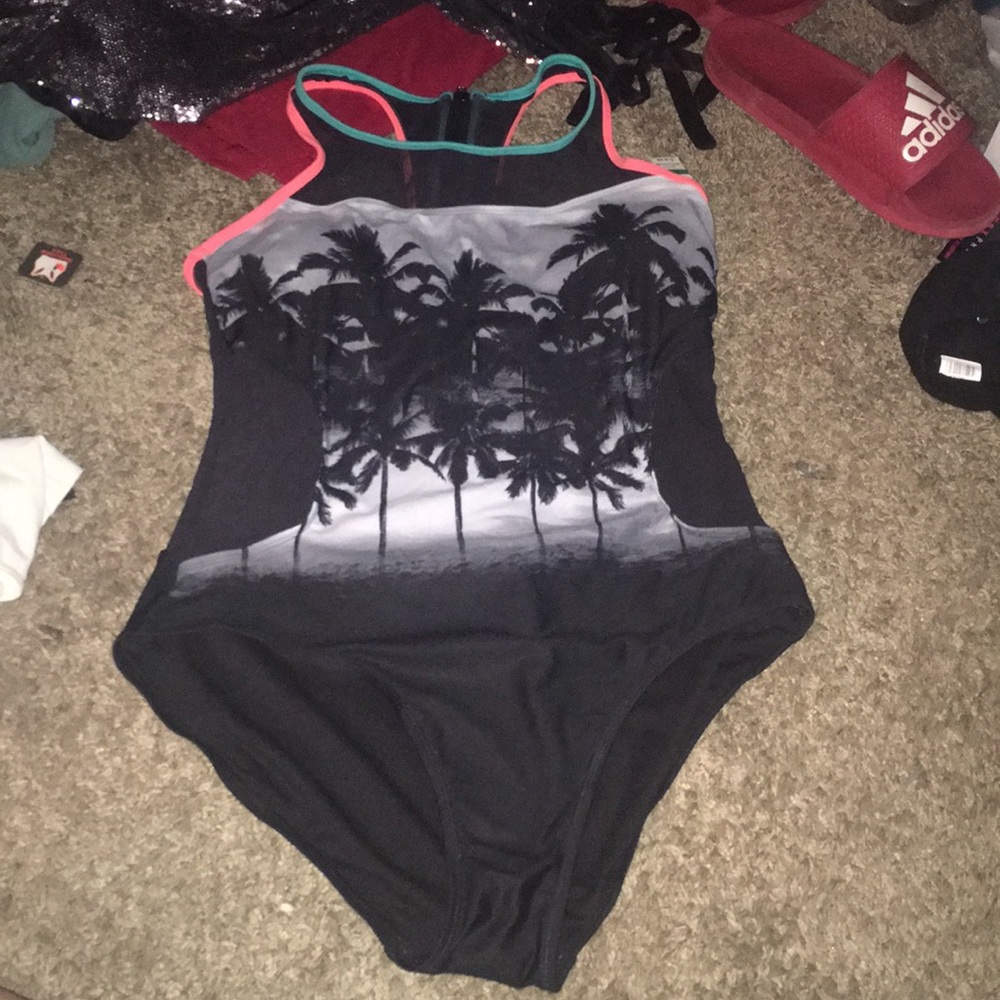 One Piece Bathing Suit w/ Mesh & Zipper